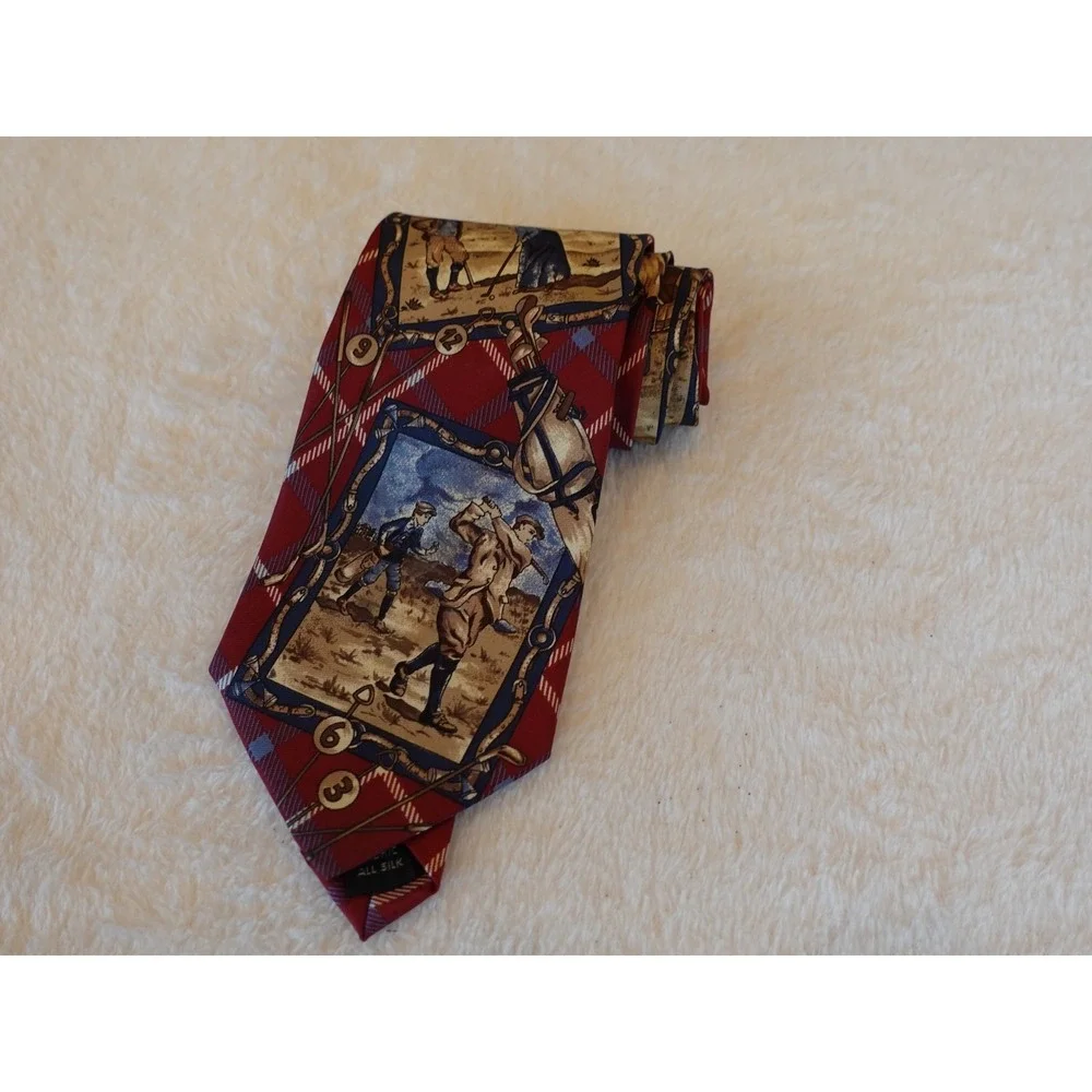 WOODWARD Men's Tie Silk Golf Sport Red‎ Blue 90s Vintage Necktie Bagger Plaid
